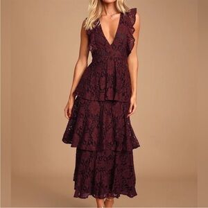 Lulu's Burgundy Lace Midi Dress